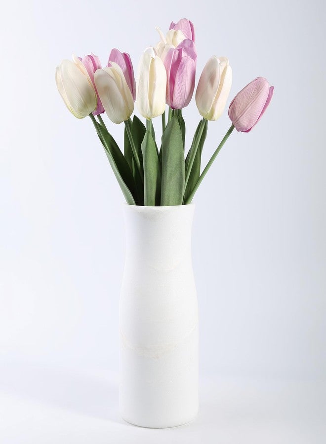 BCS White Marble Vase for Flowers, 8.66" Minimalist Modern Frosted Flower Vase for Home Decor, Decorative Vases for Centerpieces, Living Room, Dining Table, Office, Boho Farmhouse Decor - Image 1